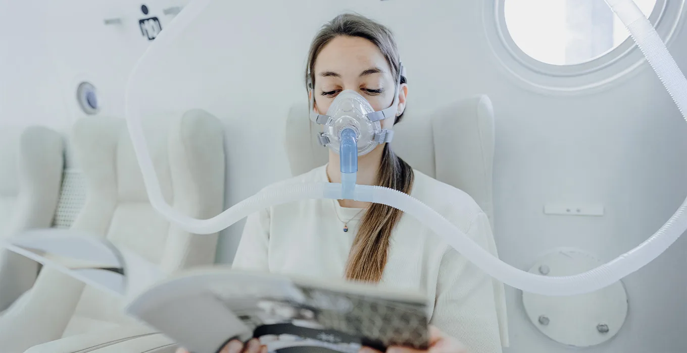 Patient während der HBO-Therapie